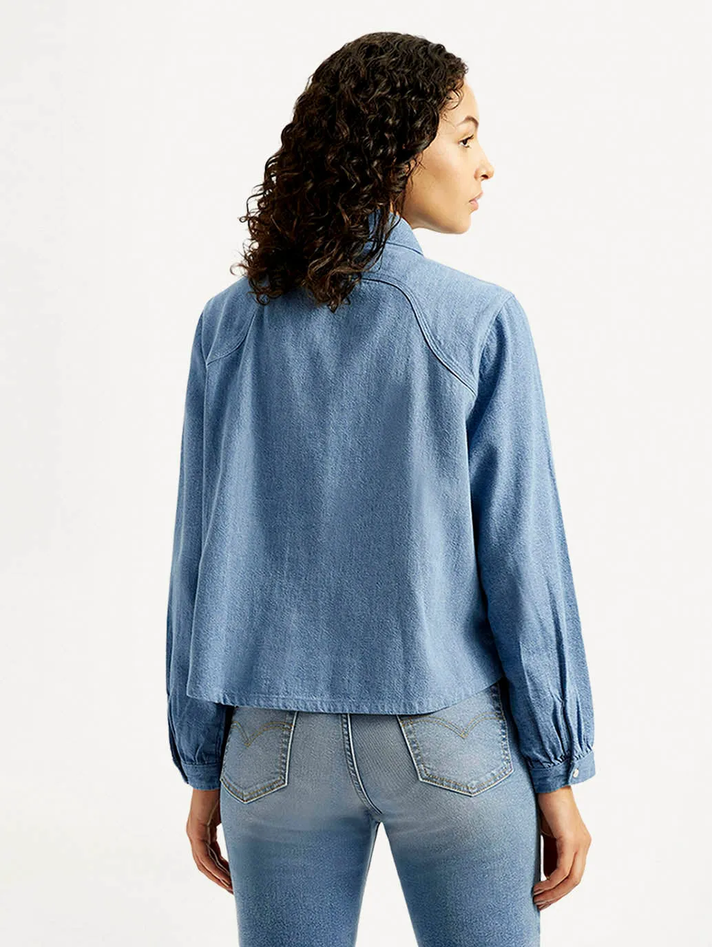 Women's Solid Relaxed Fit Denim Shirt Comfort Stretch Sleepwear