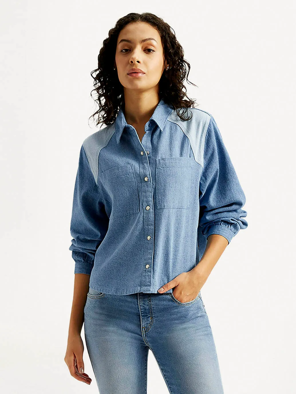 Women's Solid Relaxed Fit Denim Shirt Easy Fit