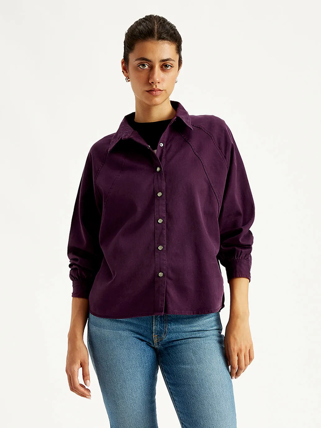 Women's Solid Relaxed Fit Denim Shirt On-The-Go Style