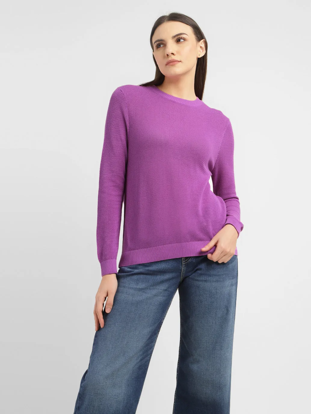 Cozy Texture Women's Solid Round Neck Sweater
