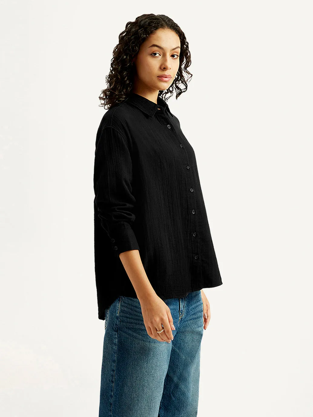 Plus Size Matte Finish Women's Solid Slim Fit Shirt