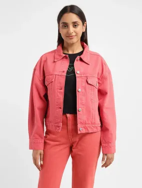 Flexible Material Women's Solid Spread Collar Denim Jacket