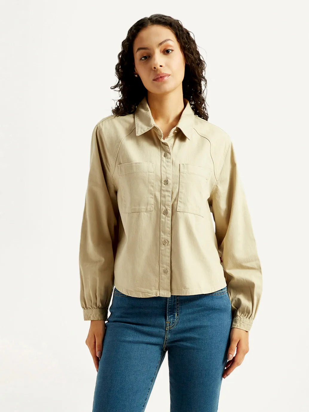 Active Layer Women's Solid Spread Collar Denim Shirt