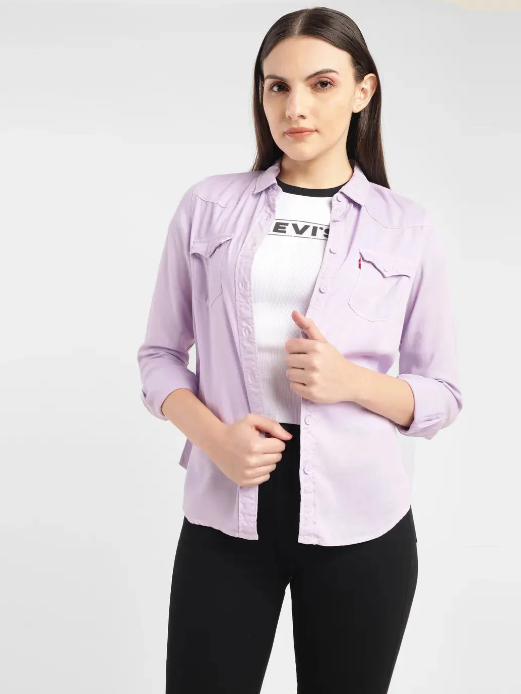 Essential Piece Elegant Finish Women's Solid Spread Collar Shirt