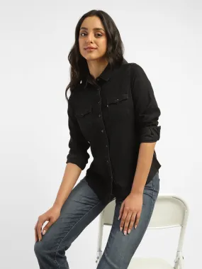 Non Chafe Seams No Slip Shoulder Grips Women's Solid Spread Collar Shirt