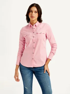 Women's Solid Spread Collar Shirt Artistic Design Refined Aesthetic