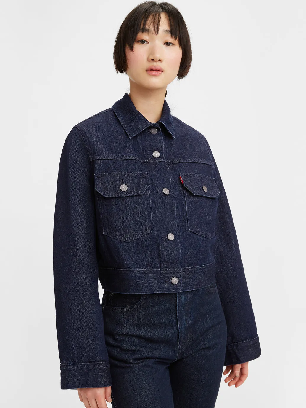 Women's Solid Spread Collar Trucker Jacket Reflective Zippers Functional Zip Detail