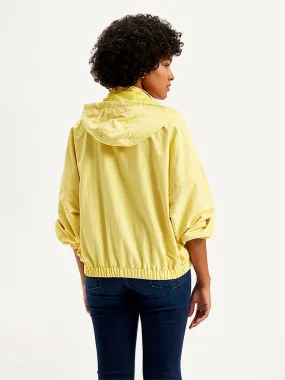 Seamless Edge Finishing Women's Solid Yellow Hooded Windcheater Jacket