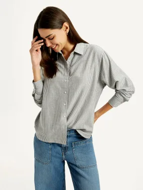 Women's Striped Grey Slim Fit Shirt birthday party Picnic Outfit