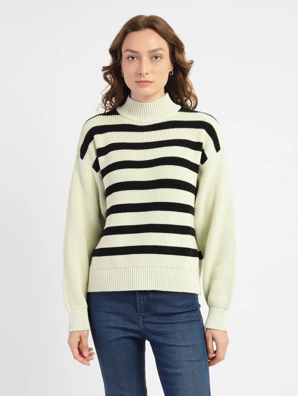 Low carbon footprint Women's Striped High Neck Sweater