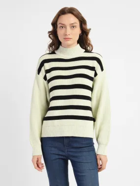 Elastic design Seasonal piece Women's Striped High Neck Sweater