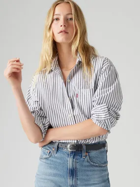 Hooded Neckline Lightweight Weave Women's Striped Relaxed Fit Shirt