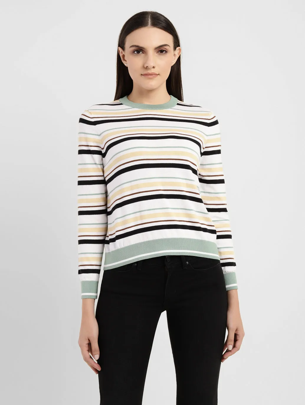 Light Warmth Women's Striped Round Neck Sweater