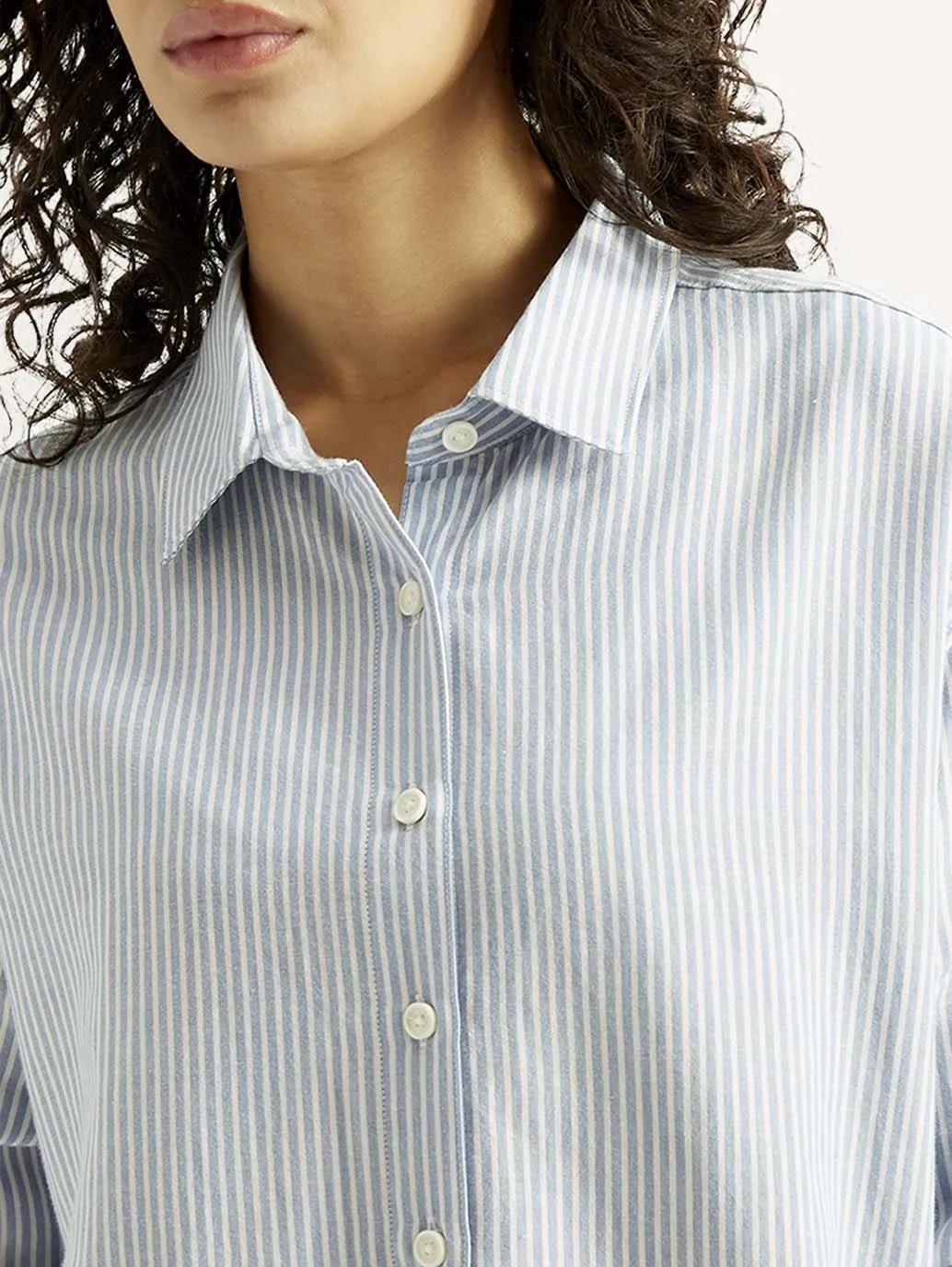 Glossy Texture Women's Striped Slim Fit Linen Shirt