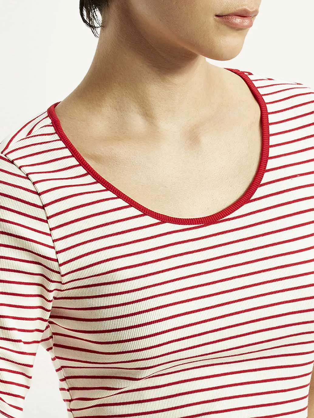 Relaxed Vibes High Density Fabric Women's Striped Slim Fit T-Shirt