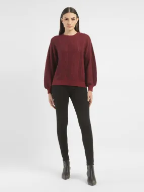 Women's Textured Maroon Crew Neck Sweater Snuggly Fit