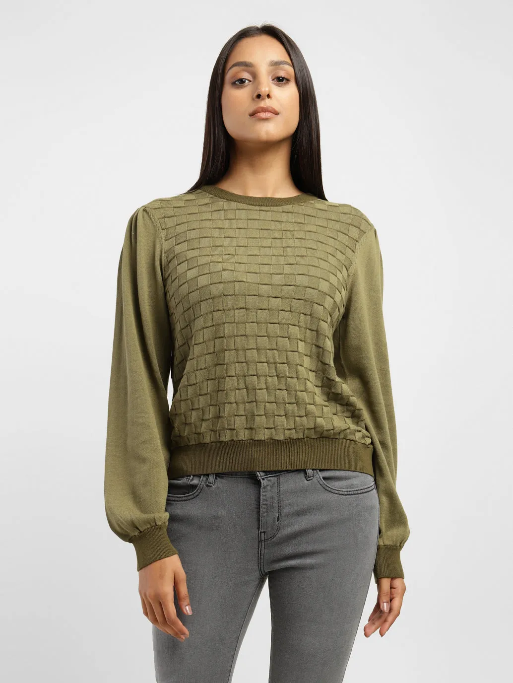 Women's Textured Round Neck Sweater Warm Look Quick Comfort Design
