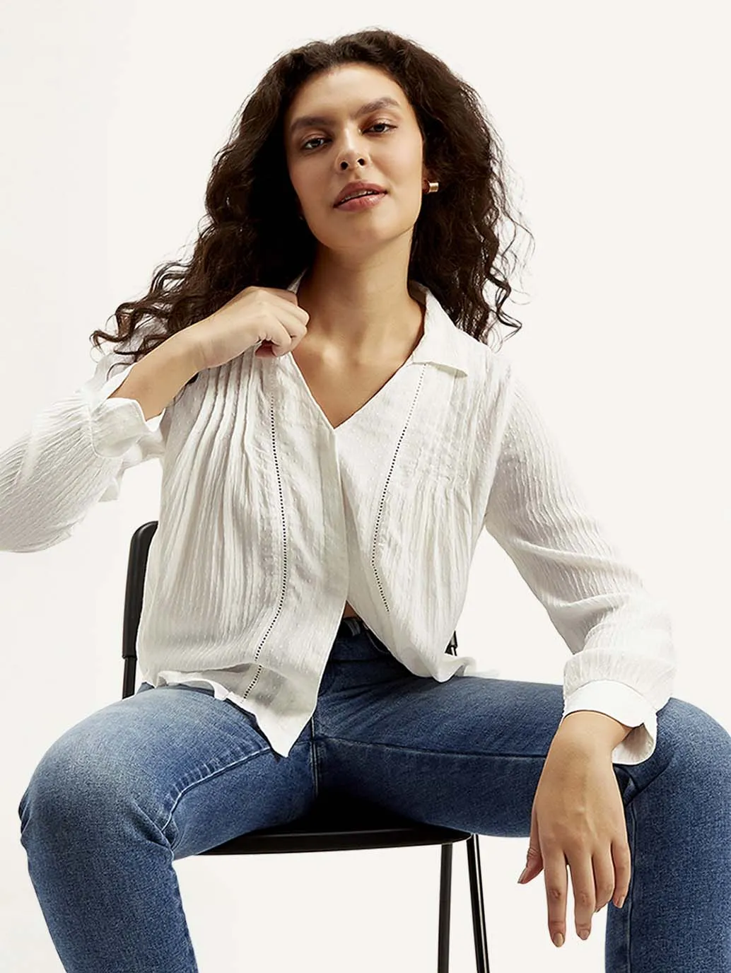 Professional Look Women's Textured Spread Collar Shirt