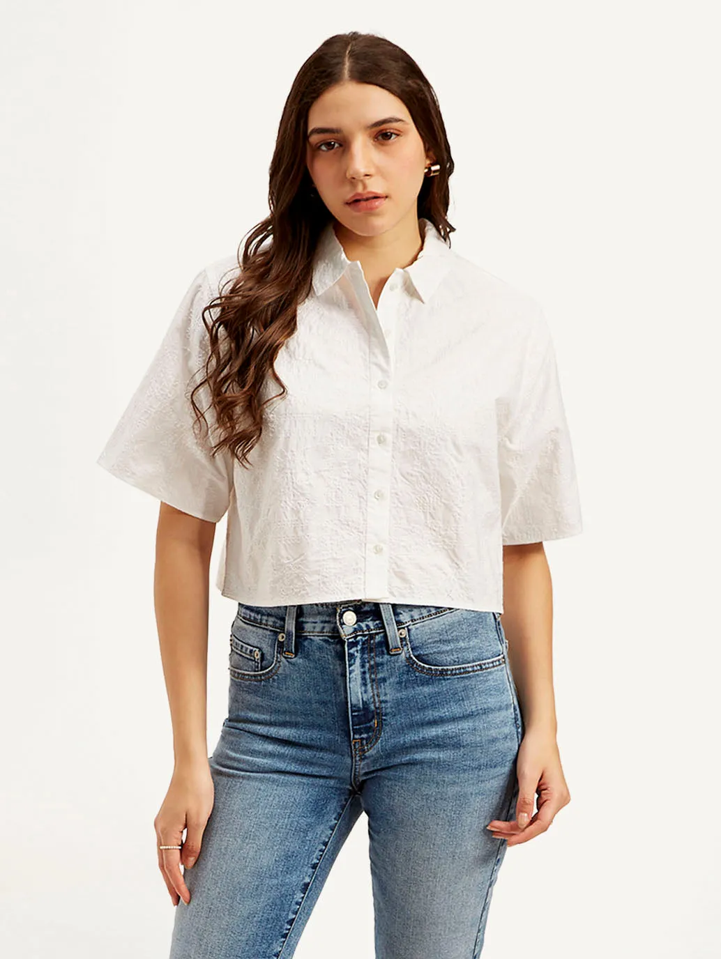Autumn Look Women's Textured Spread Collar Shirt