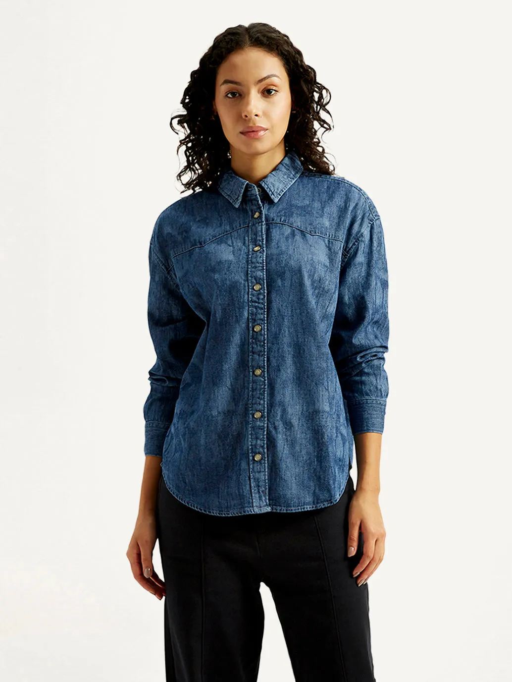 Casual Layer Women's Washed Relaxed Fit Denim Shirt