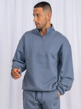 Adjustable Cuff System All Weather Adaptability Unisex Half Zip Jumper - Denim Blue