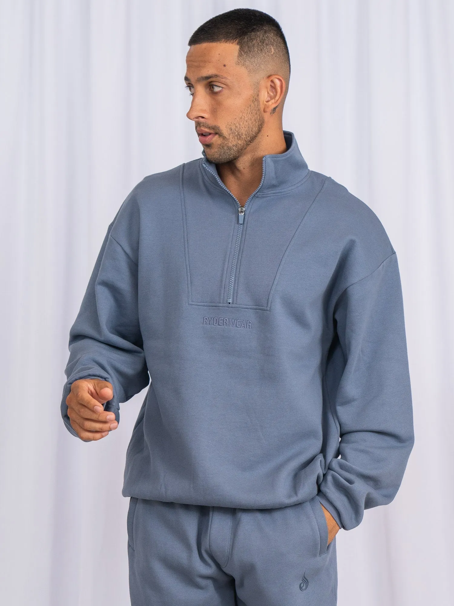 Adjustable Cuff System All Weather Adaptability Unisex Half Zip Jumper - Denim Blue