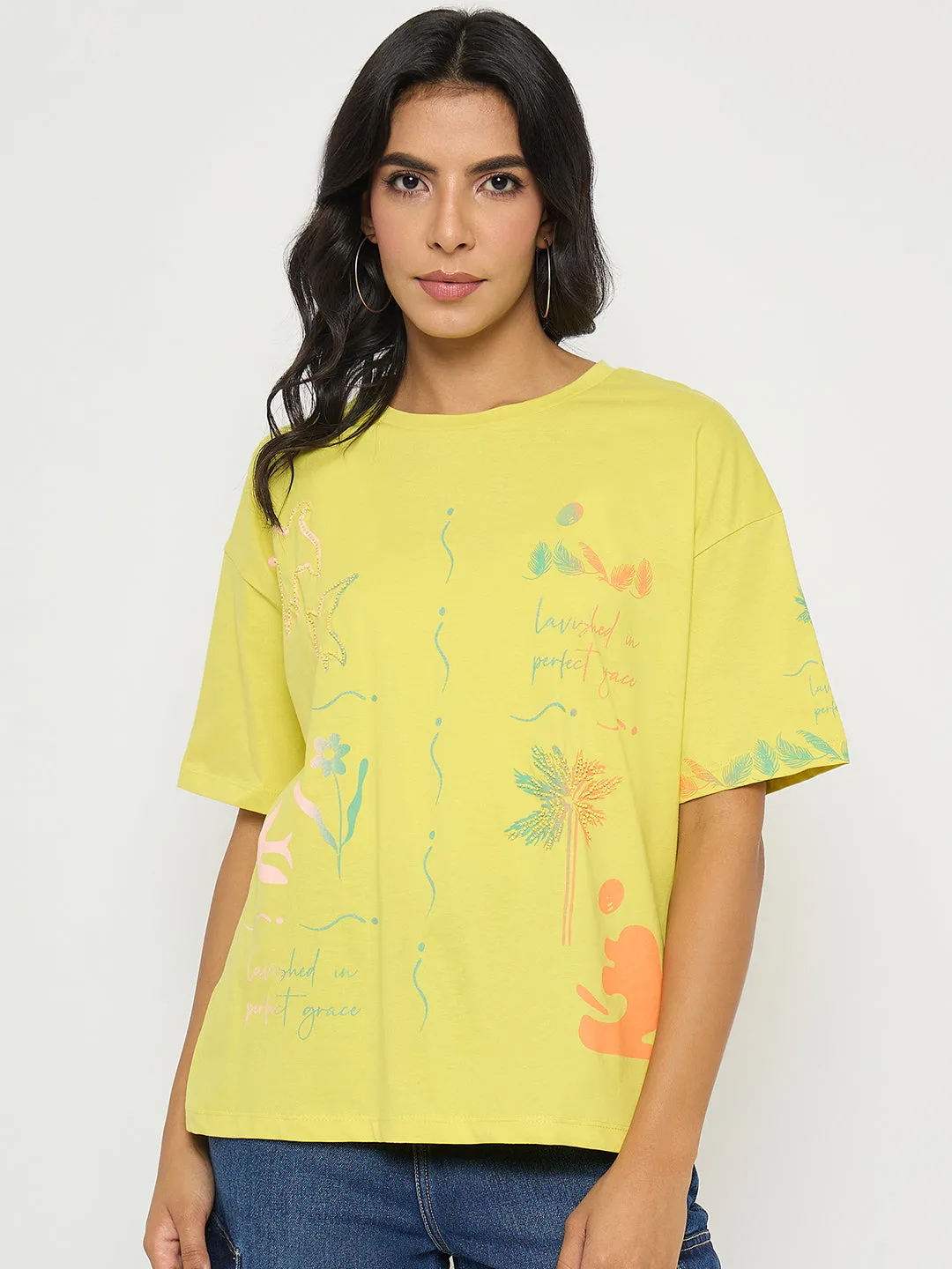 Luxury exclusivity Madame All Over Print Lemon Yellow T-Shirt