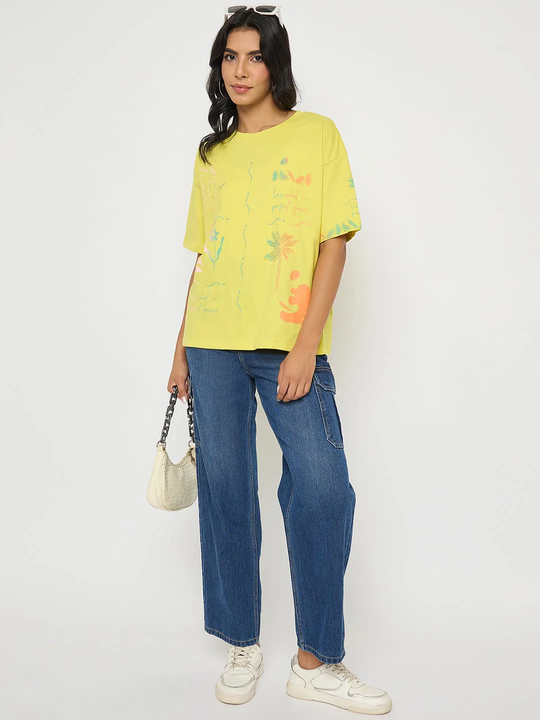 Madame All Over Print Lemon Yellow T-Shirt Summer Style