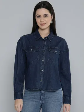 Women's Regular Fit Denim Shirt Casual Friday Lace Accent