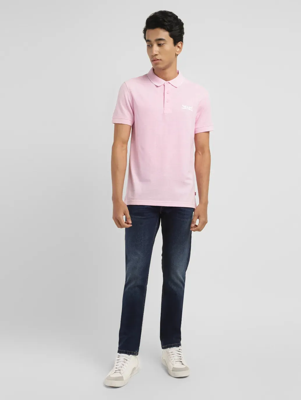 Men's Solid Slim Fit Polo T-shirt Casual Essentials Curved Hemline