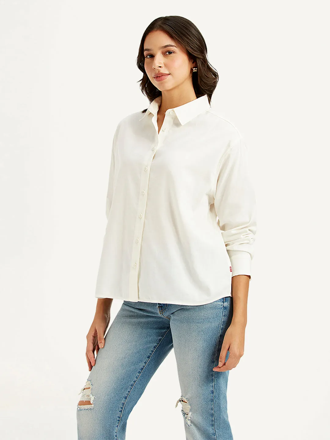 Women's Solid Relaxed Fit Shirt Quality Wear Layered Collar