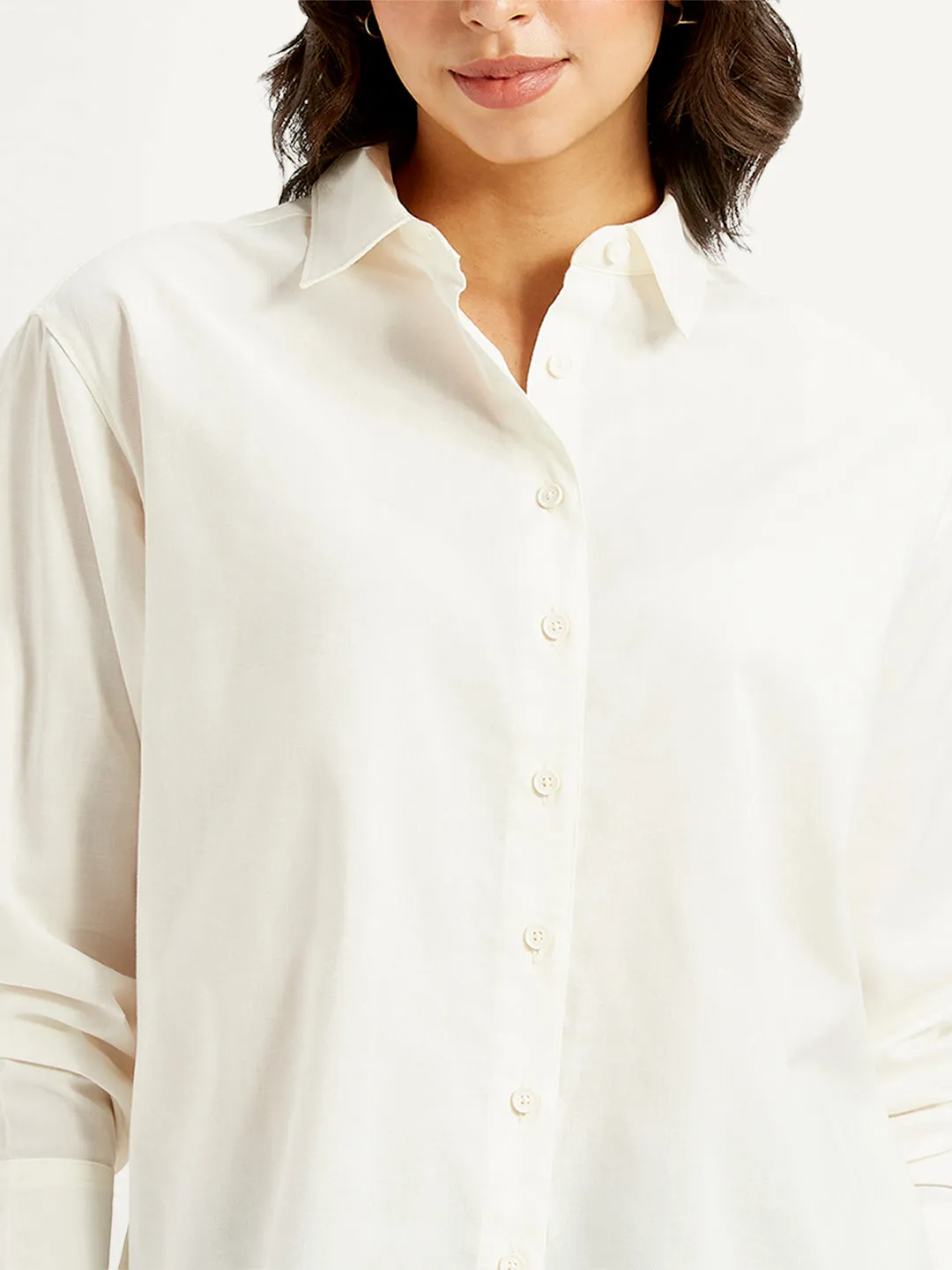 Women's Solid Relaxed Fit Shirt Two Tone Stitching Checkered Look