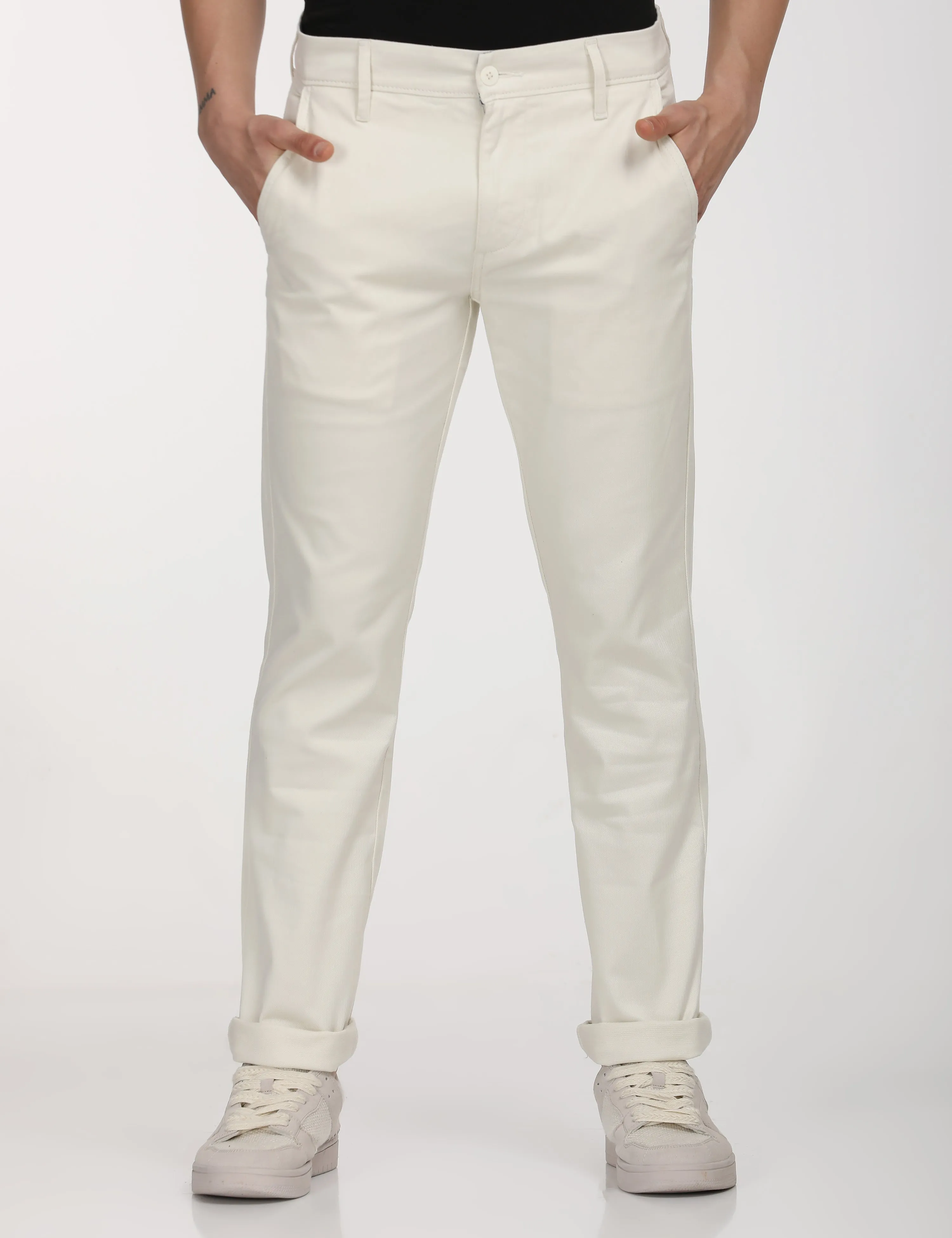 Flex Foam Inserts Stain Repellent Coating Men's White Slim Fit Chinos
