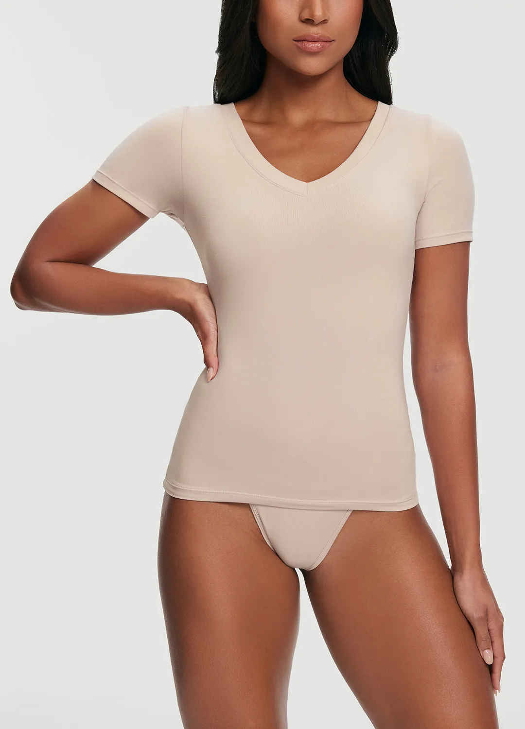 V-Neck T-shirt Versatile Layering Yarn Dyed Stripes